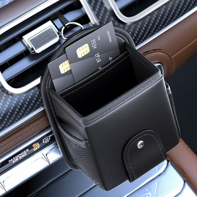 CarClean PU Leather Car Organizer Bag with Glasses Holder - Waterproof Auto Storage Solution